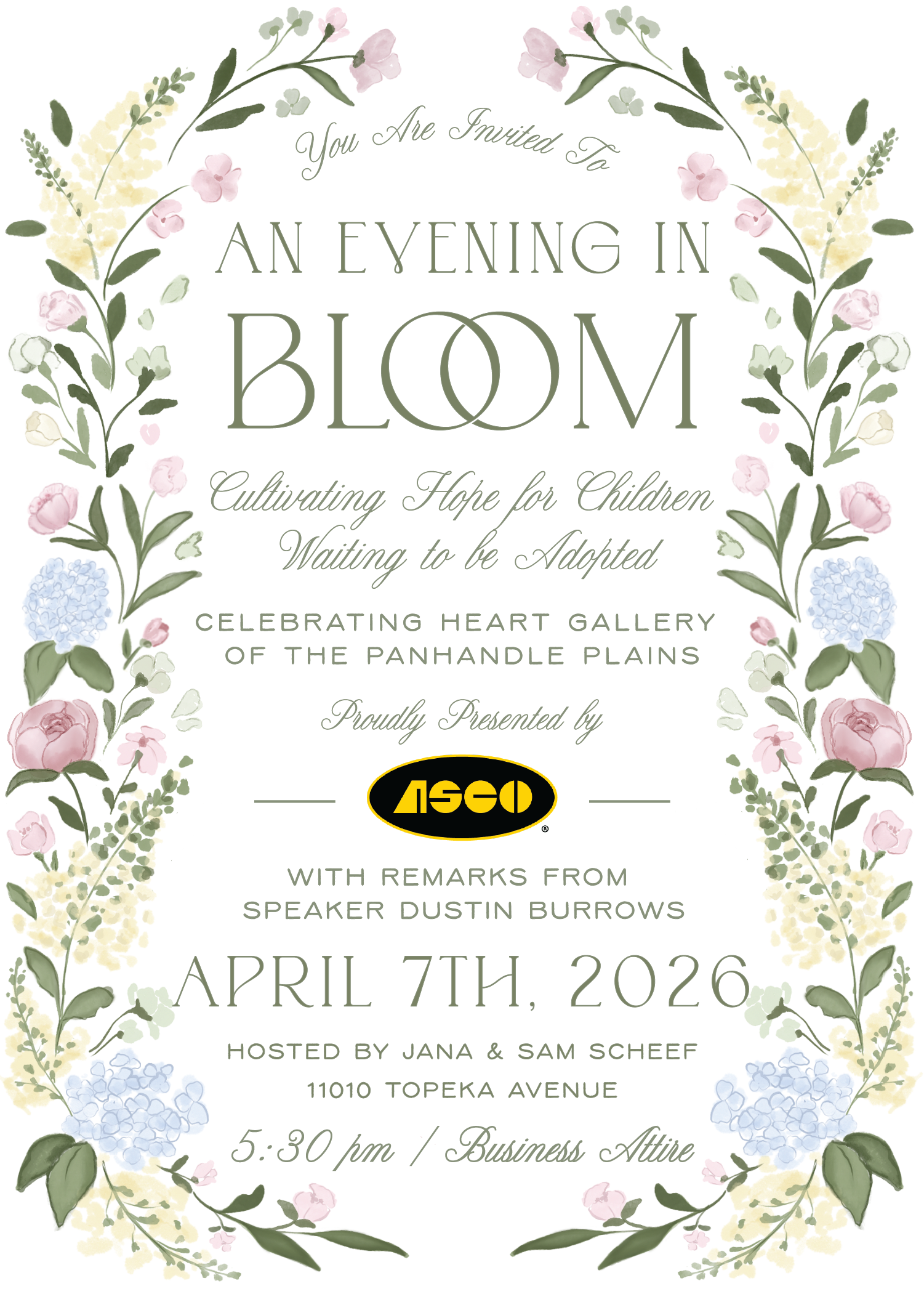 An Evening in Bloom event invitation - front
